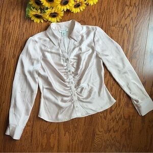 Rachel Zoe Pale Pink Gathered Front Button Down Long Sleeve Blouse, EUC, Medium